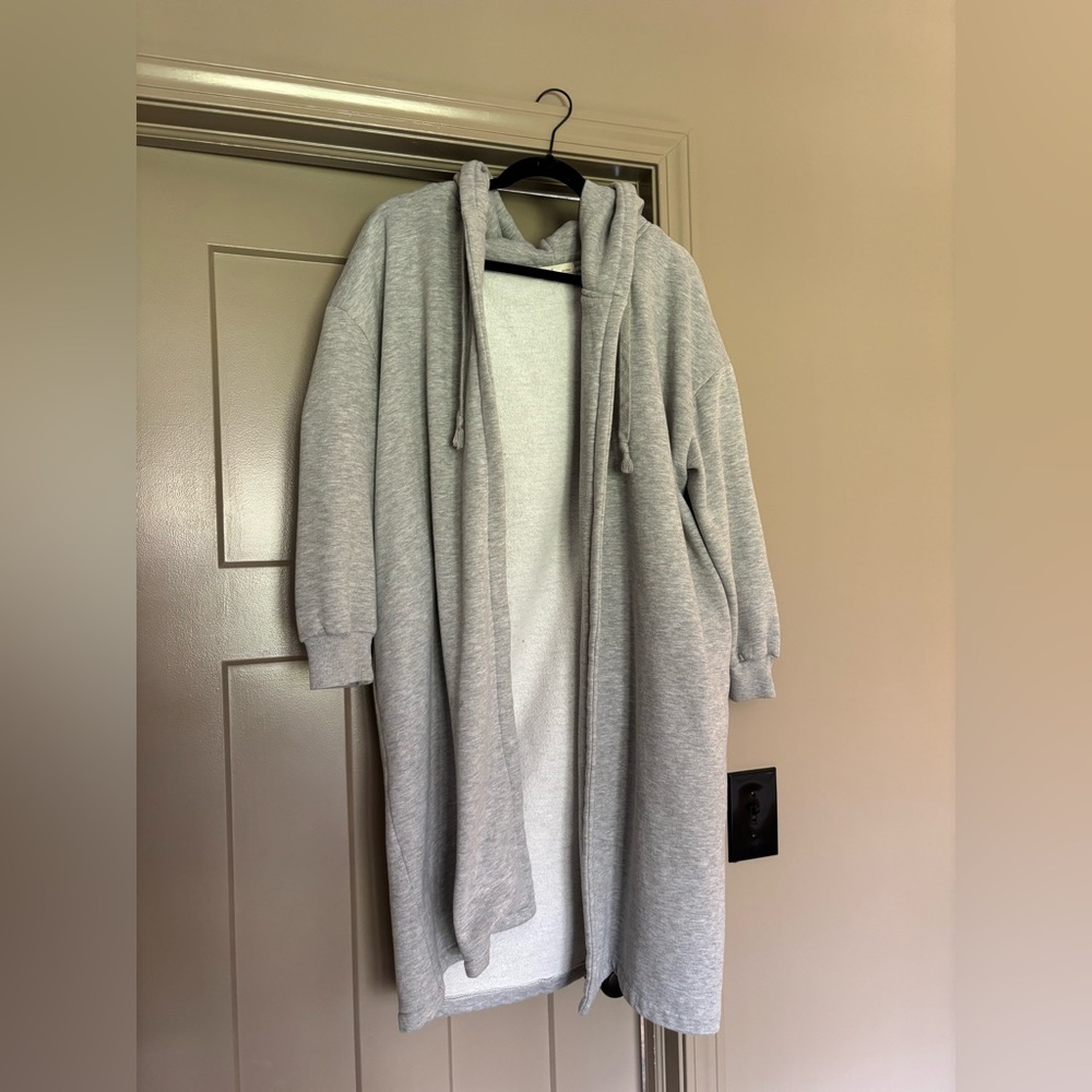 Shop Stevie Light Gray Hooded Sweatshirt Cardigan